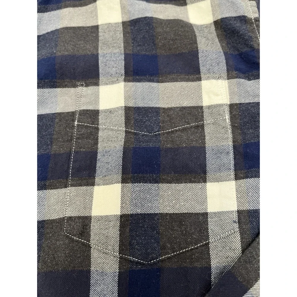 Banana Republic Men's M Luxe Flannel Shirt Untucked Slim Fit Navy Blue Plaid